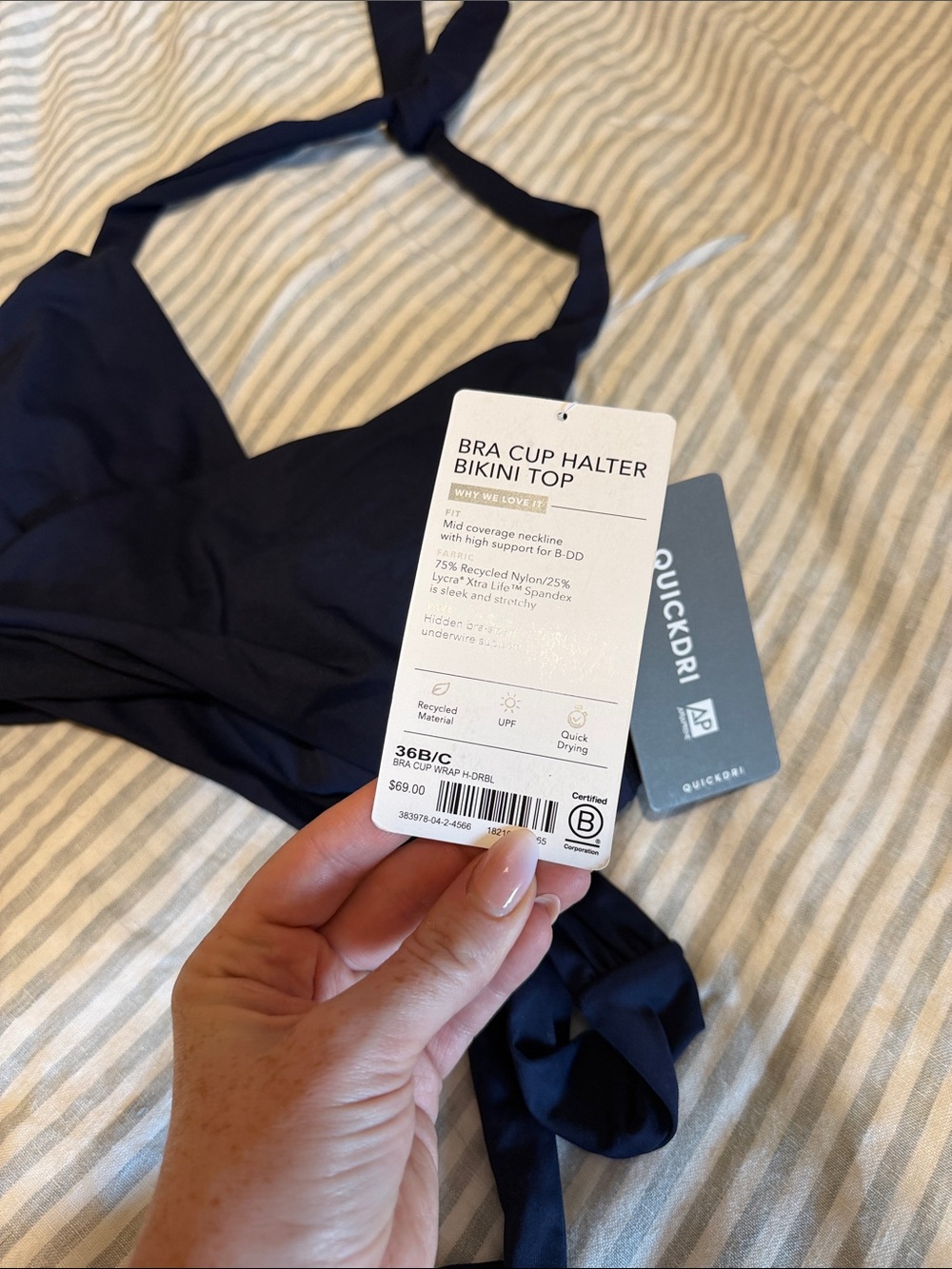 NWT Athleta Bra Cup Halter Bikini Top Navy - Picture 4 of 5